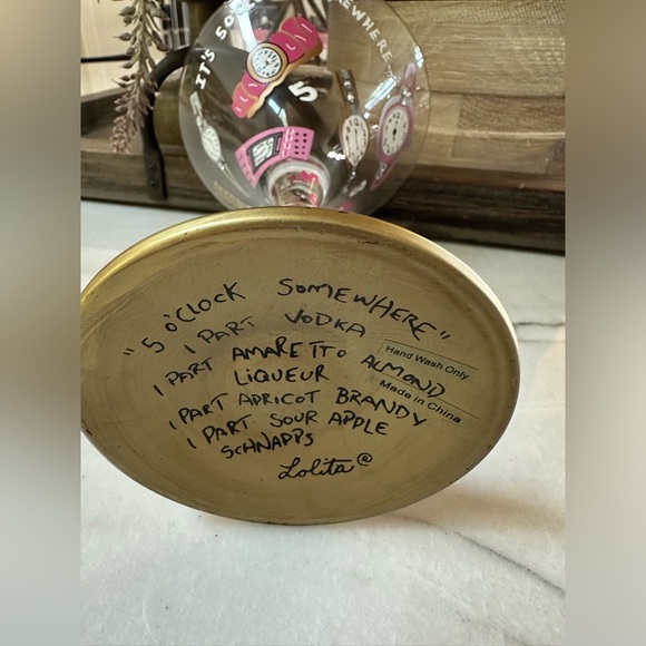 LOLITA “It’s 5 O’clock Somewhere” Hand-Painted Martini Glass - Picture 6 of 6
